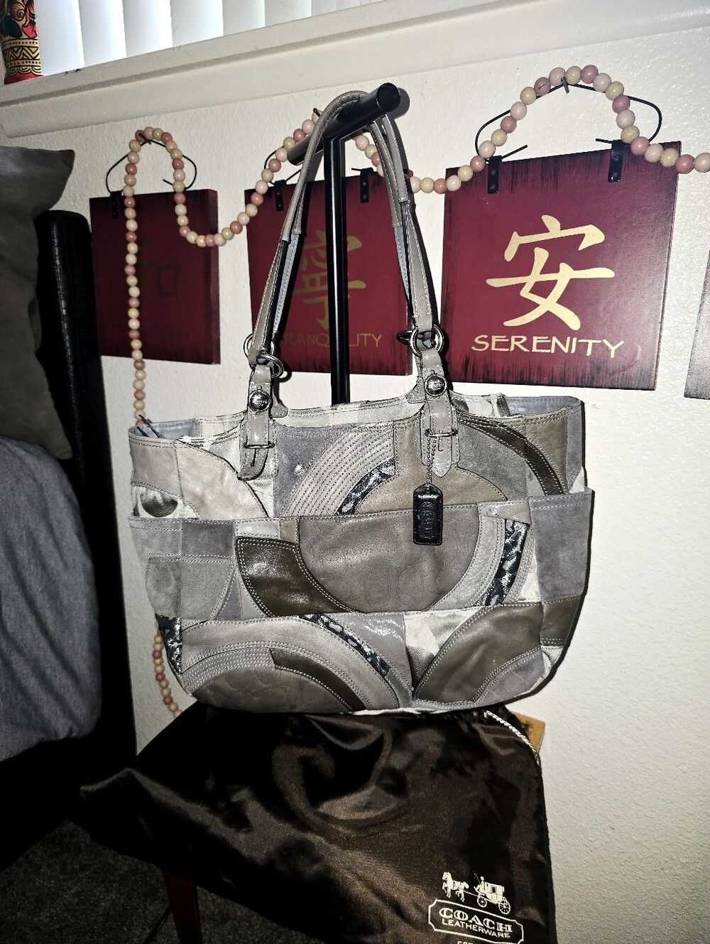 Coach Ocelot Gray Patchwork East West Tote Bag In Preloved Condition